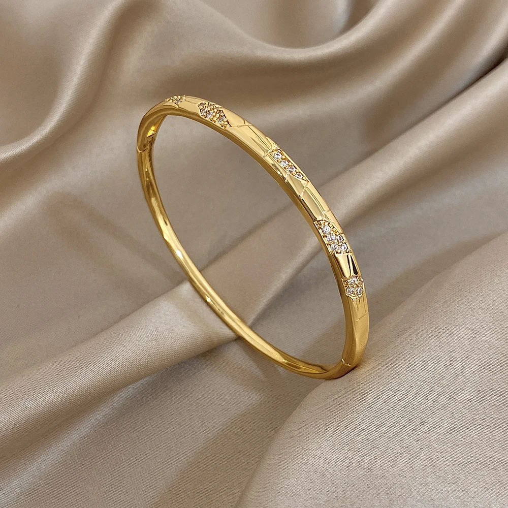 Greatera irregularmente modelado diamante incrustado pulseira fina cobre banhado a ouro fino design original pulseira feminina presente de festa