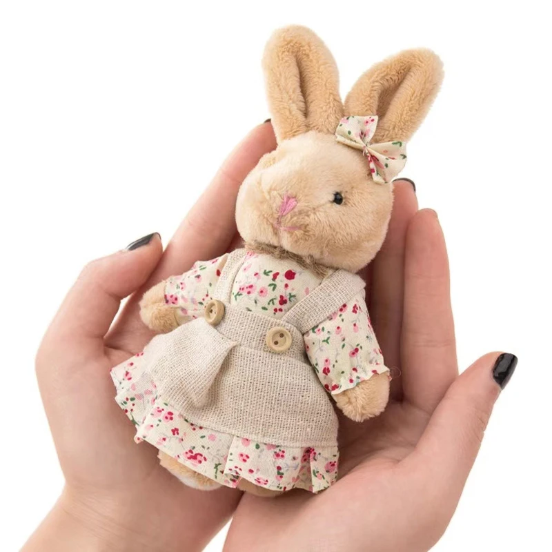 Bonito meninas estilo country linho ursinho chaveiro feminino coelho casal chaveiro no saco saco de carro charme berloque brinquedo crianças brinquedos de pelúcia