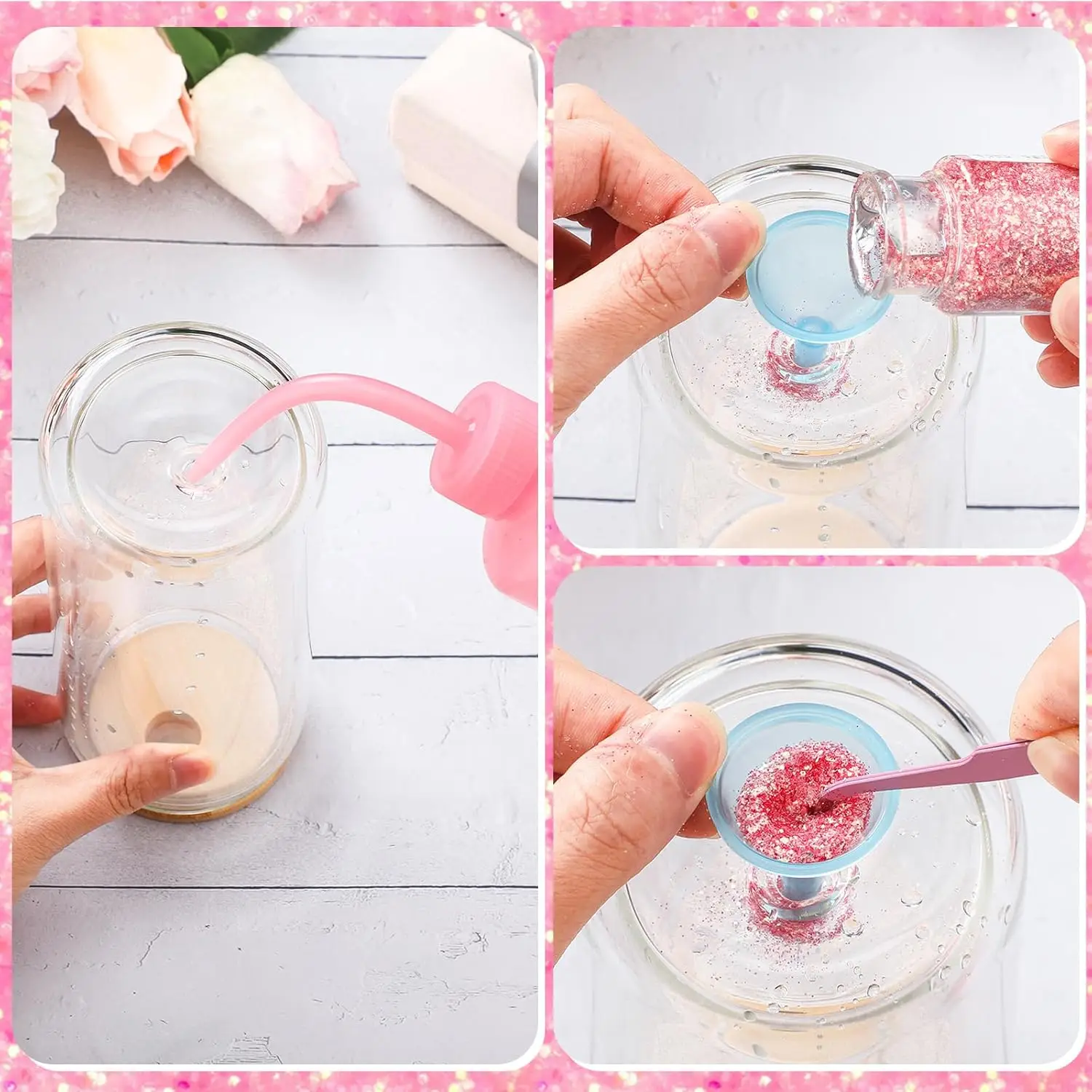 Glitter Snow Globe DIY kit, Contains Plastic Squeeze Bottle Small Funnel Tweezers Bent Syringe for Cup Making Supplies view 4