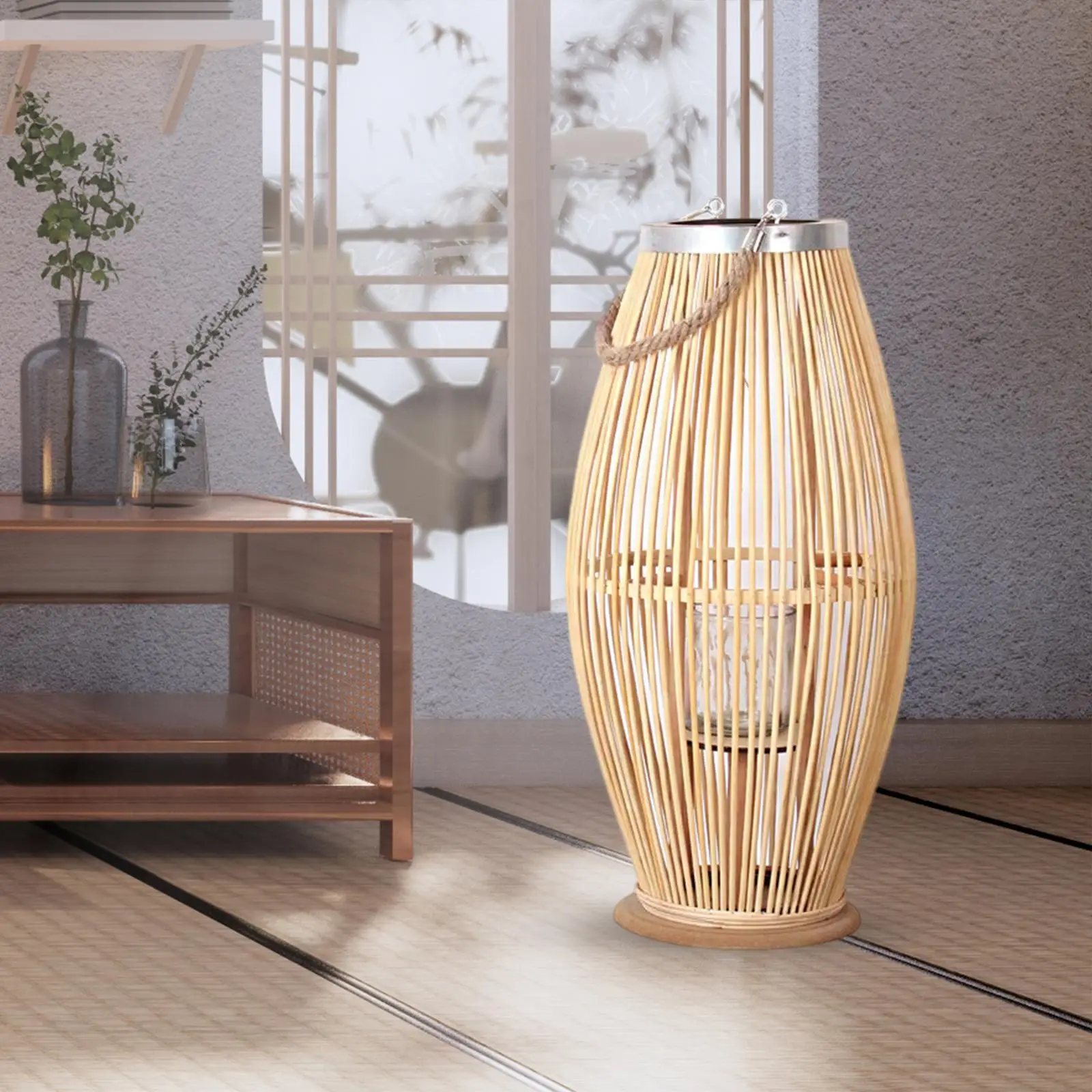 Bamboo Hand Woven Candle Holder Lantern Wind Lamp Hanging for Wedding Home