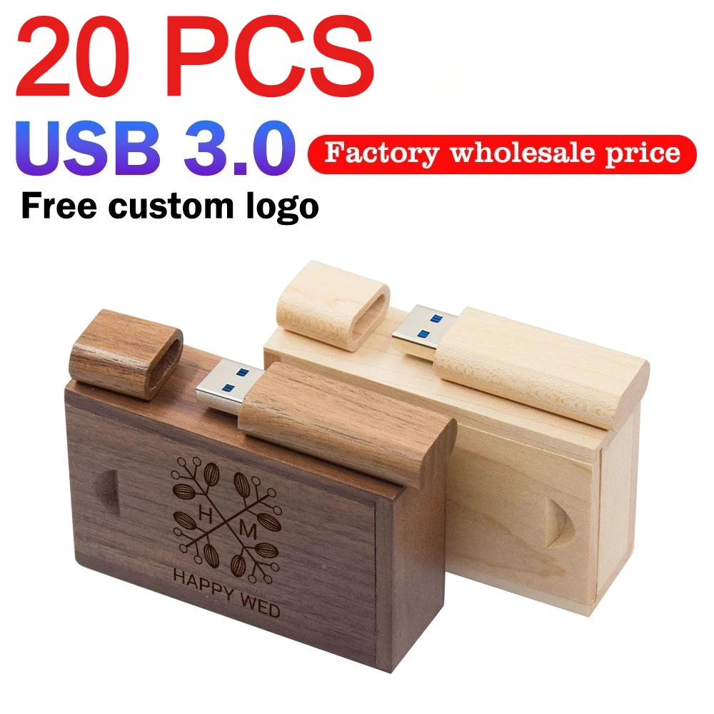 

20pcs/Lot Wooden USB Flash Drive 3.0 High Speed Pendrive 4GB 8GB 16GB 32GB 64GB 128GB Memory Stick Free logo Wedding Gift