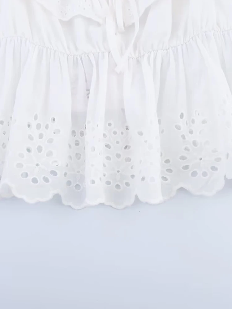 New summer women's clothing Fashion hollow embroidery layered decorative sleeveless tops high waist A-line casual shorts