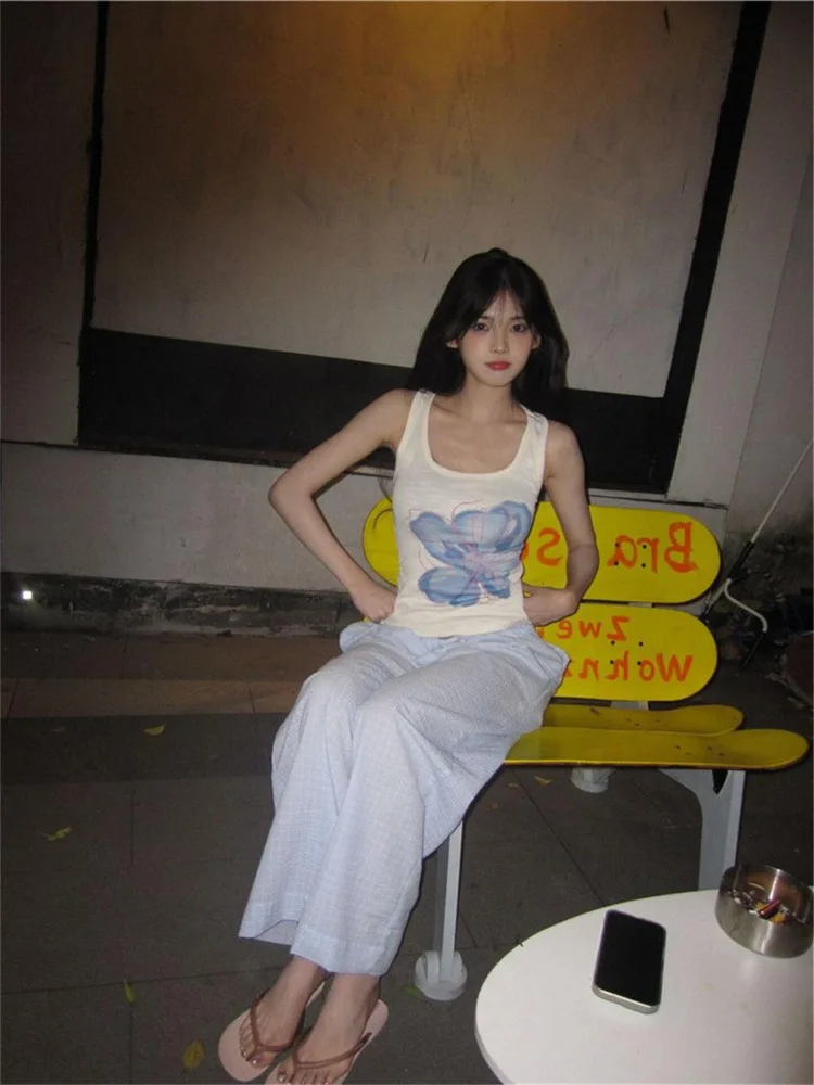 태국 스타일 매운 소녀 순수한 욕망 작은 난초 프린트 스트랩 조끼 여성 슬리밍 여름 탑 내부 및 외부 착용 유행