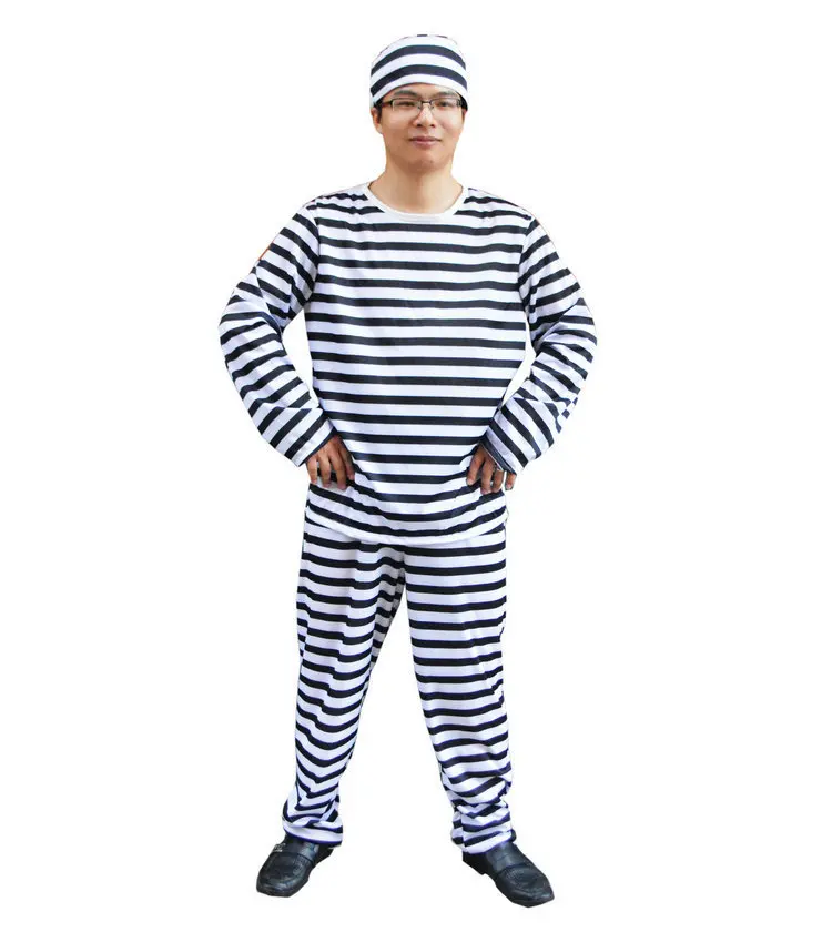 Adult Prisoner Inmate Costume cosplay Prison Break Horror Funny Costume Party Halloween Stage Performance Costume 165-185 height