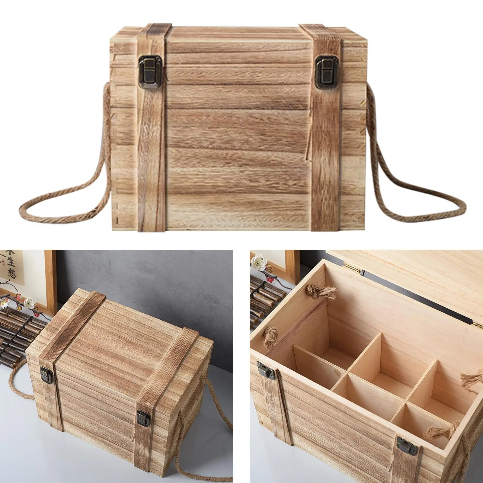 Wood Wine Storage Box Large Capacity Housewarmings Gifts Wine Accessories 6 Bottle Wine Crate for Wedding Anniversary Party