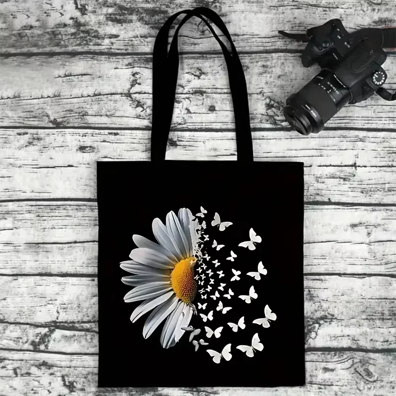 

Холщовая большая сумка с принтом подсолнухов, мультяшная сумка на плечо для женщин и мужчин, большая вместительная сумка для покупок в стиле Харадзюку, идеальный подъем