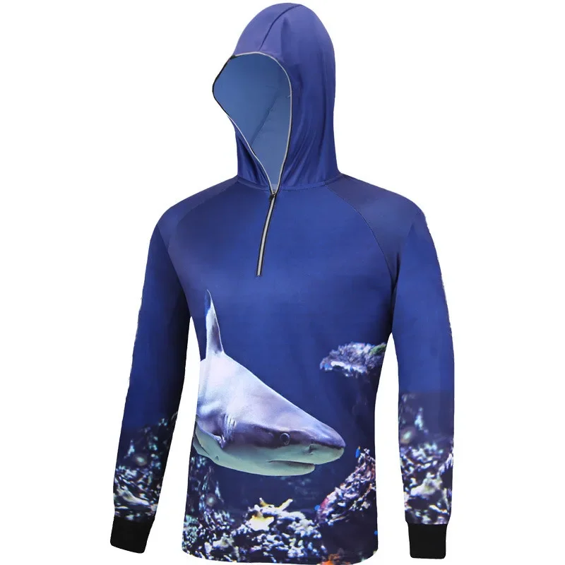 2024 Ultraviolet-Proof Tournament Fishing Jersey Custom Hot Sale Men Half Zipper Slim Fit Hoodie Printing Fishing Shirt