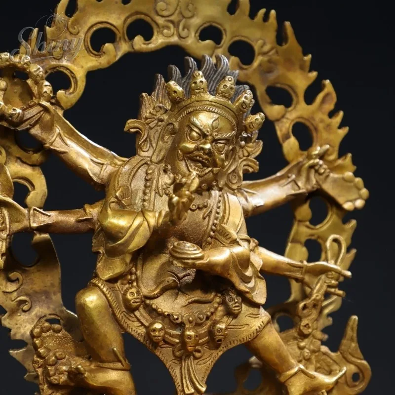 Six-Armed Mahakala Statue Tibetan Buddhist Protector Deity Figurine for Home Shrine Meditation Decor Ornament