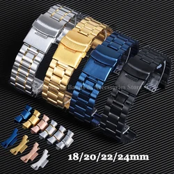 18mm 20mm 22mm 24mm Stainless Steel Watch Strap Curved End Metal Wrist Band Men Luxury Bracelet Folding Buckle Watch Accessories