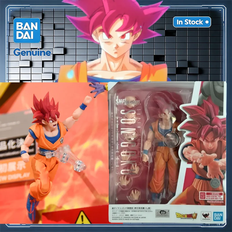 100% Genuine SHF Super Saiyan God Son Goku God Aura Bandai In-Stock Dragon Ball Action Figure Anime Toy Gift Original Box Model