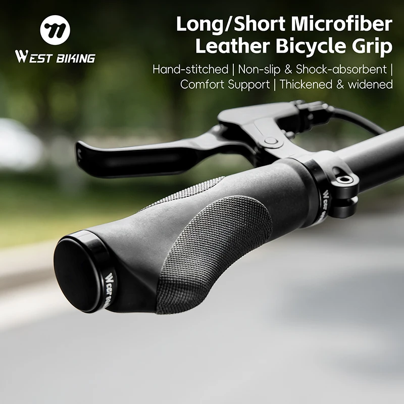 

WEST BIKING Short/Long Bicycle Grips Anti-Slip Ergonomic Design Bike Handle Grips High Elasticity Cycling Handlebar Wide Grips