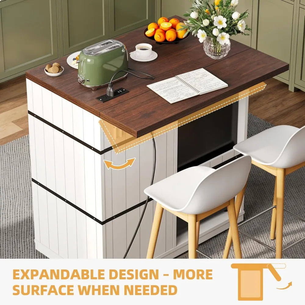 Mobile Mini Fridge Cabinet with Drop Leaf and Power Outlet, 39.4 W x 31.5 D