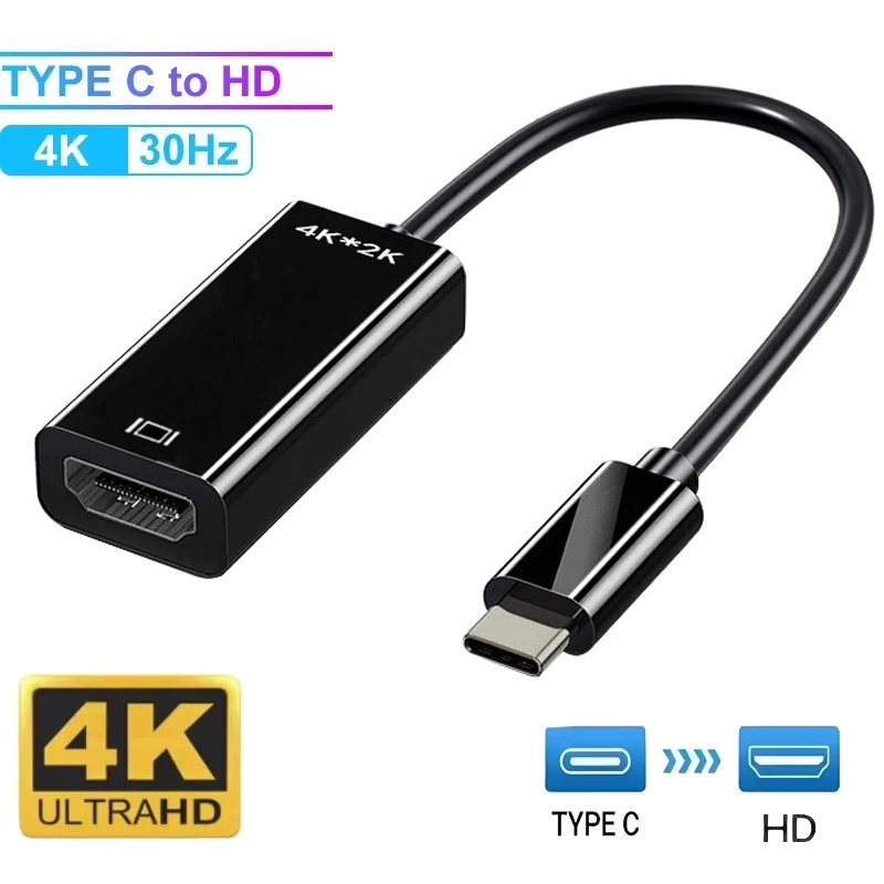 Typ-C-auf-HDMI-kompatibles Kabel USB-C-auf-HDTV-Konverter HD 4K 30Hz USB 3.1 HDTV-Kabeladapter für Macbook Laptops Samsung Xiaomi
