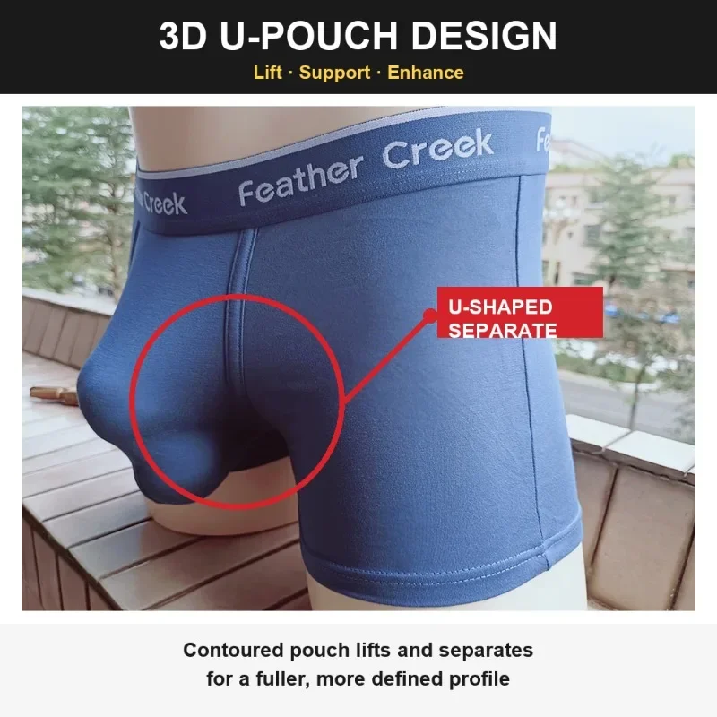Men U Pouch Underwear Separate Big Bulge Enhancer Trunks Sexy Breathable Cotton Boxer Shorts Fit Low Rise Comfortable Soft Daily