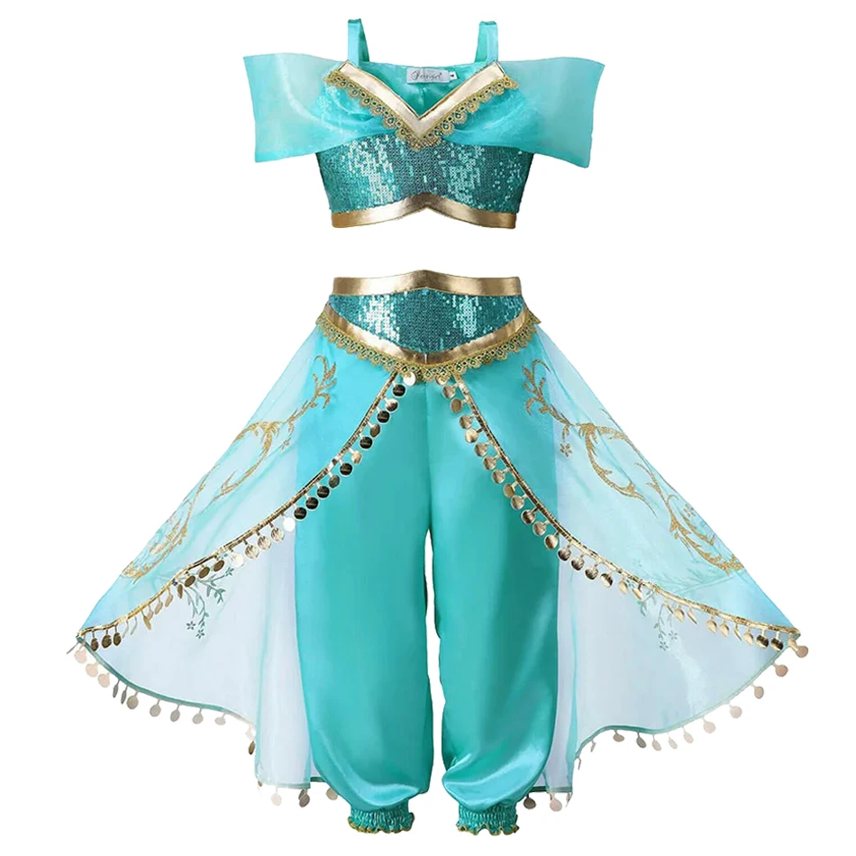2026 Jasmina 2 PCS Set Girl Movie Aladdin Princess Cosplay Children Costume Kids Birthday Carnival Party Outfits