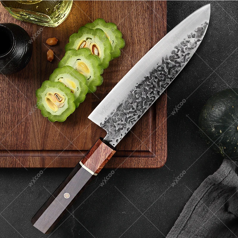 WXCOO สแตนเลสปลอมแปลงมีด Santoku ญี่ปุ่นมือปลอมครัวมีดเชฟหั่นผัก Cleaver เครื่องมือทําอาหาร