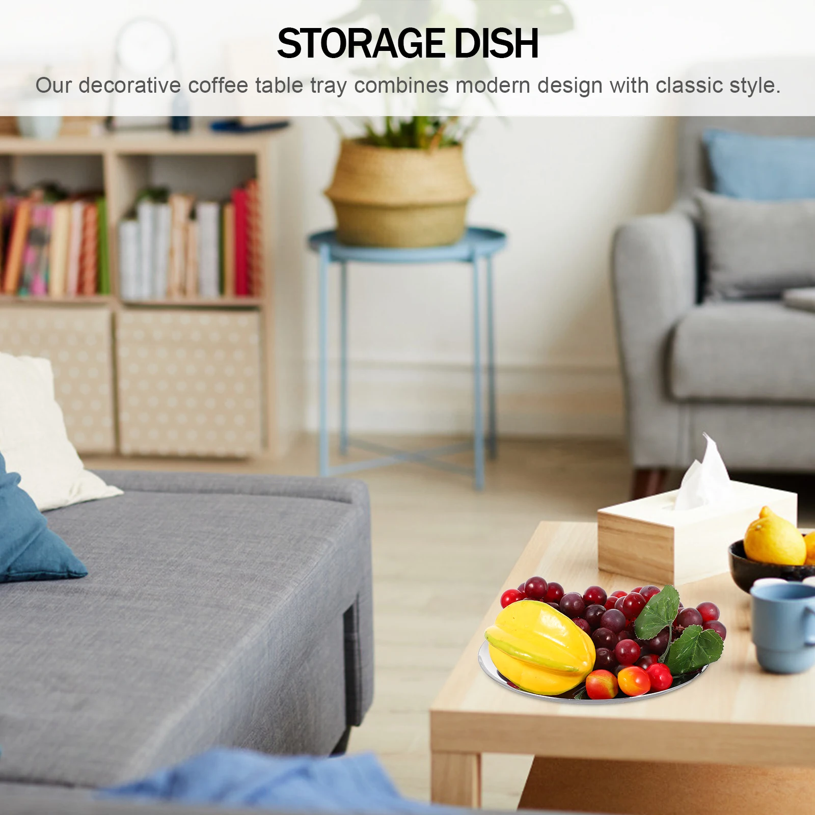 

Metal Storage Tray Round Modern Stainless Steel Decorative Tray Jewelry Serving Dish Organizer Display Plate for Home Restaurant