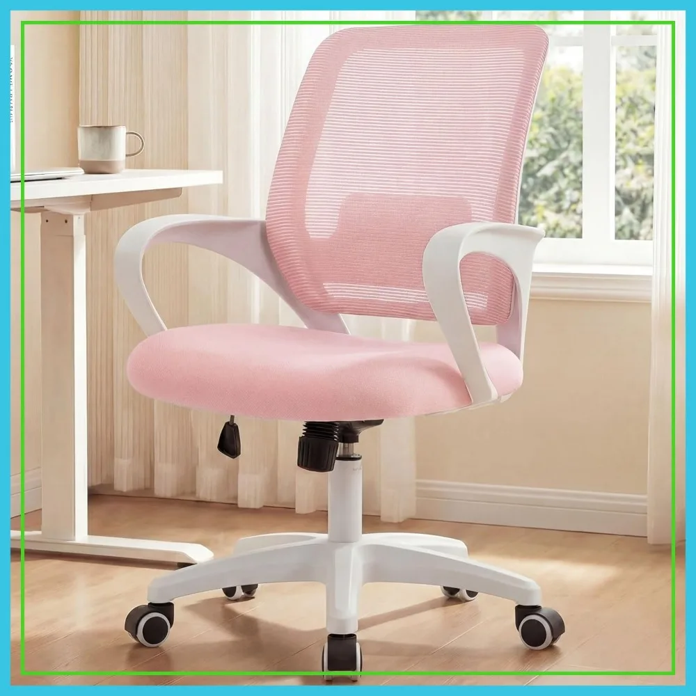 

Ergonomic Mesh Office Chair with Lumbar Support, Adjustable Height Swivel Desk Chair for Home, Pastel Pink