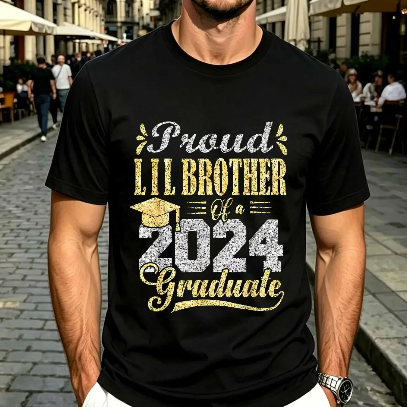 washed T Shirt Proud Lil Brother of a 2024 Graduate Graduation Senior long or short sleeves vintage Washed Slightly