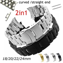18mm 20mm 22mm 24mm 2 in 1 Straight Curved End Stainless Steel Watch Band Strap Replacement Wristband Bracelet with Tool