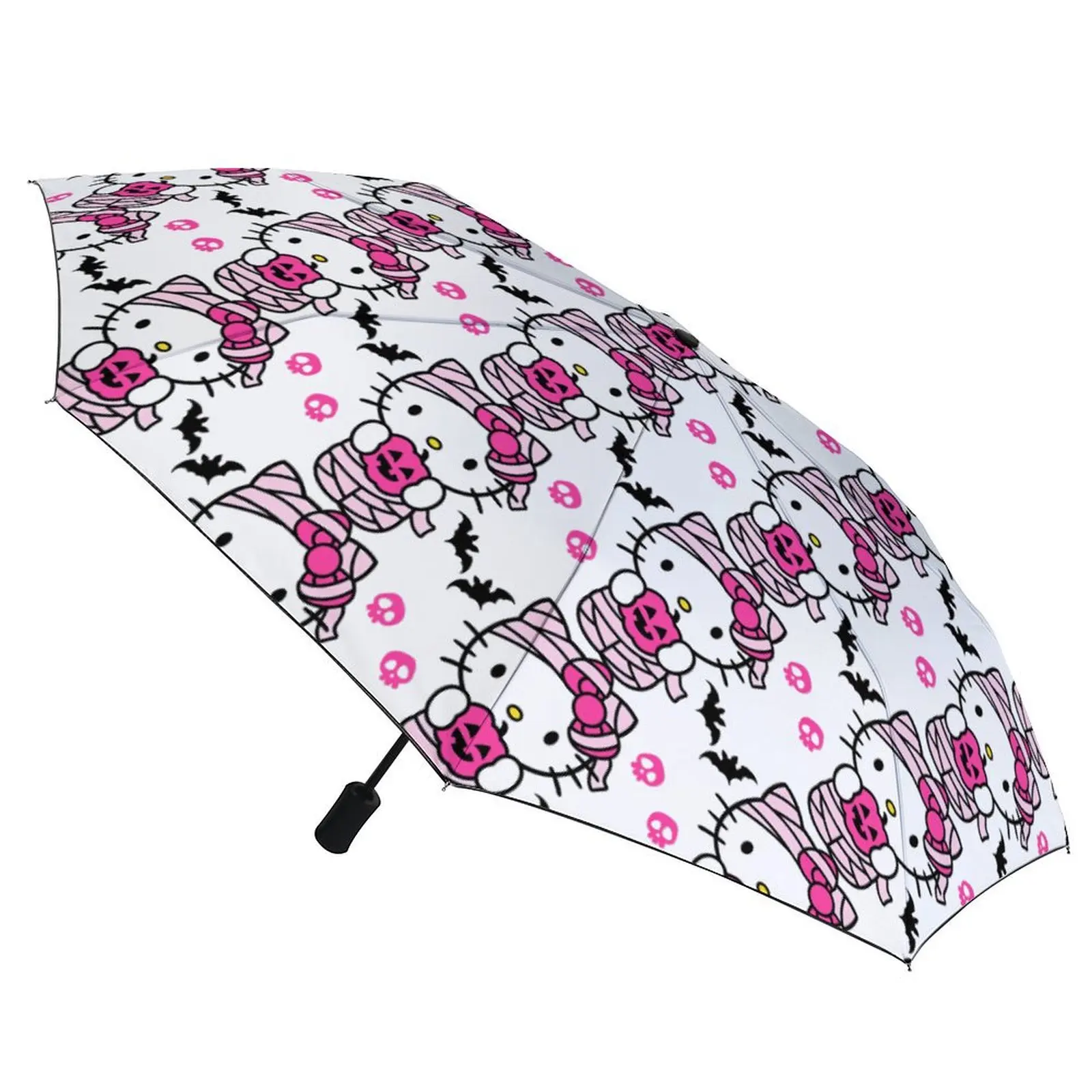 

Розовый зонт «Hello Kitty» с мультяшным котом на Хэллоуин, тыквенный зонт от летучей мыши, трехкратный автоматический зонт от дождя и солнца для женщин, складной зонт