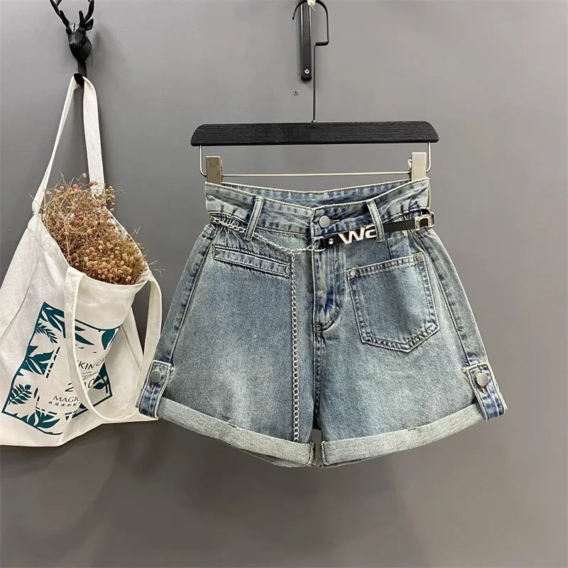 Euramerican Fashion Summer High Waist Commuter Shorts Personality Lrregular Pockets Design Short Denim Pant Y2k Baggy Wide Short