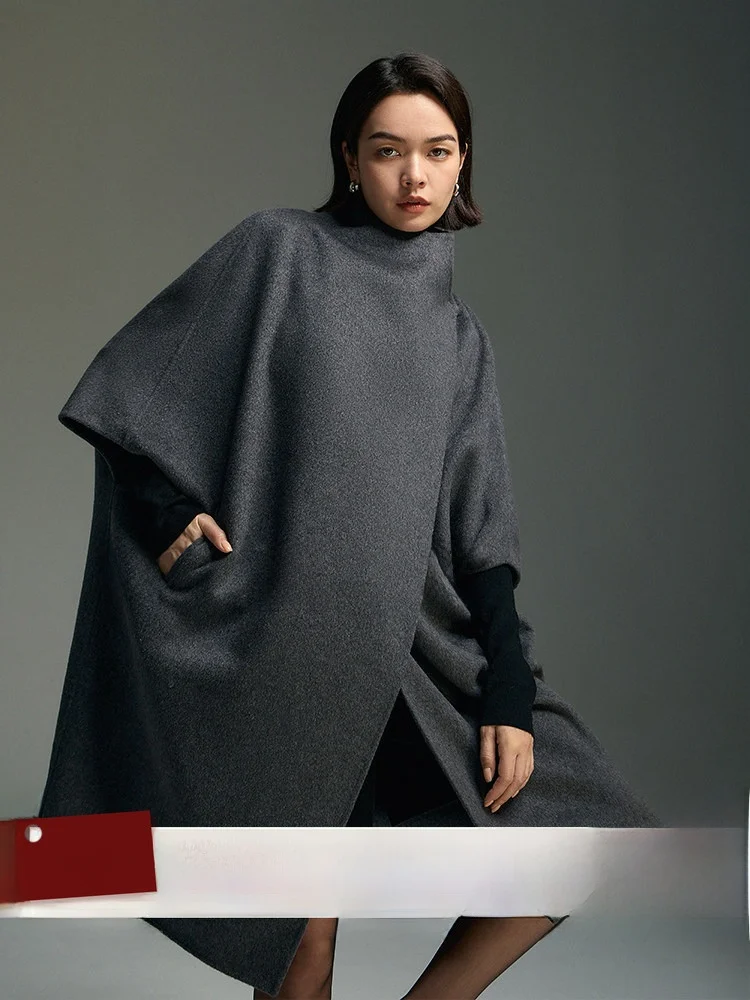 

Пальто-накидка UZZO Gold Age из шерсти и кашемира для женщин, роскошное, для повседневной носки, с удлиненными рукавами