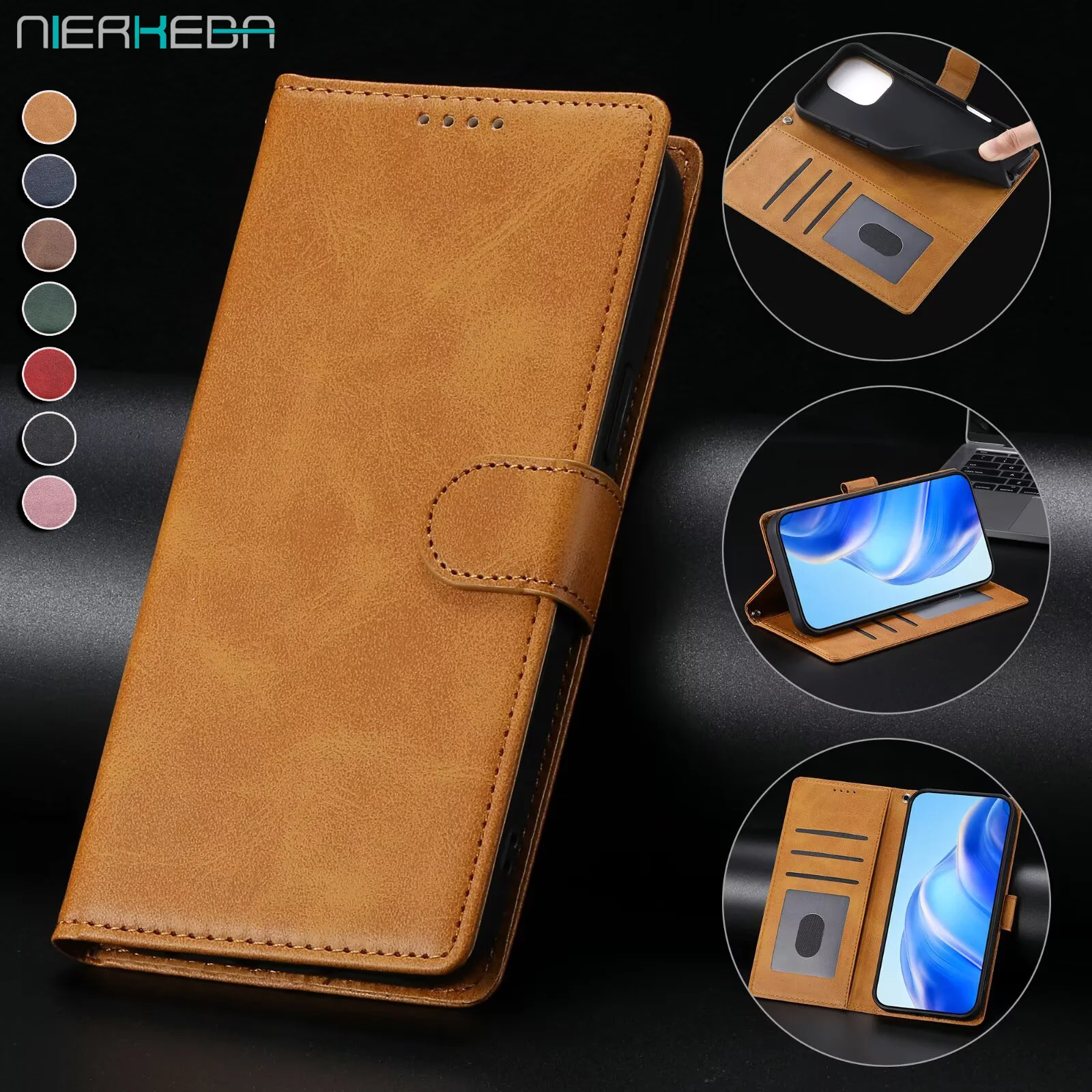Business Leather Flip Case For Samsung S25 S26 Ultra S24 FE S23 S22 S21 Plus A17 A37 A57 A36 A56 A16 A26 Cards Solt Wallet over