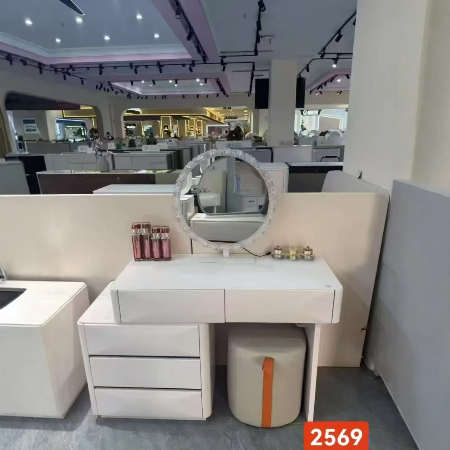 Modern Minimalist Wood Bedroom Makeup Dressing Table with Light Mirror Storage Cabinet & Makeup Stool-Internet Famous Design