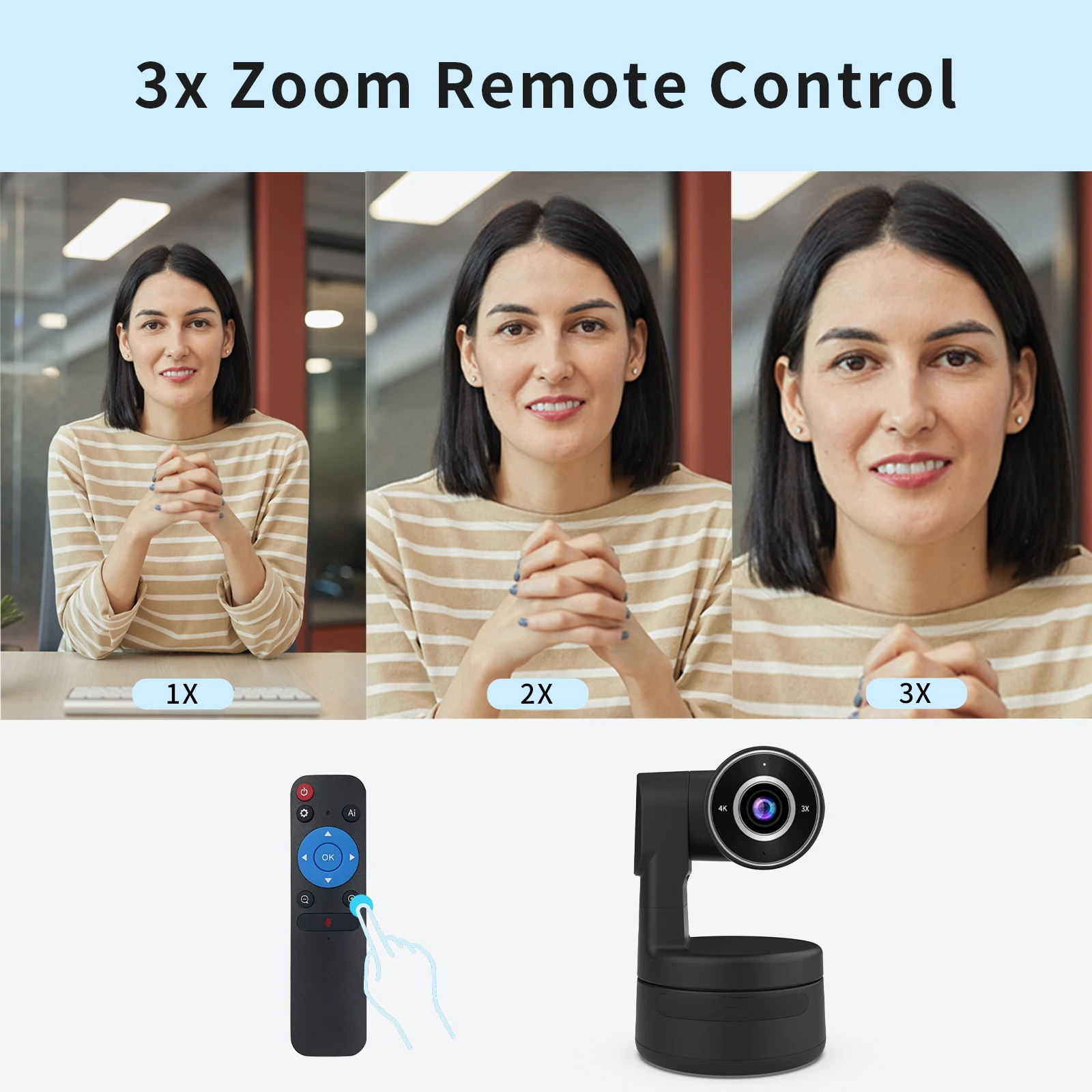 4K PTZ USB cam autoframing with Mics Camera 3X Digital Zoom auto Focus for Youtube Living Stream Online Meet Video Camera