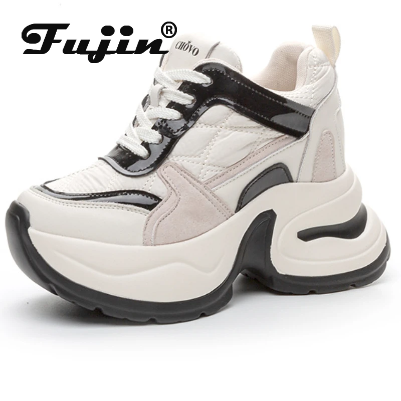 Fujin 8cm Air Mesh Synthetic Leather Women  Casual Vulcanized Shoes Platform Wedge Summer Skate Boarding High Brand Heels Shoes