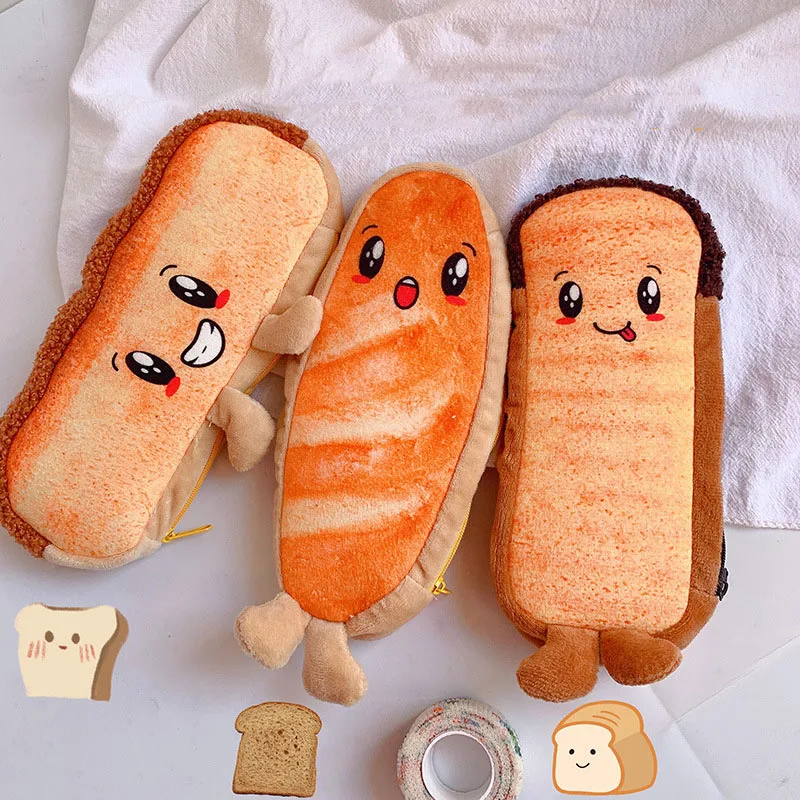 8 pcs/lot Creative Bread Shape Plush Pencil Case Big Capacity Pen Pouch Stationery Gift School Supplies Gifts