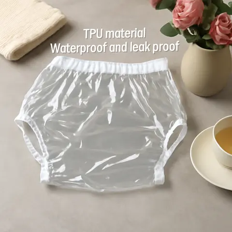2Pcs Clear Adult TPU Incontinence Diaper Pants Waterproof Plastic Panties for Elderly Disabled Reusable Adult Nappies
