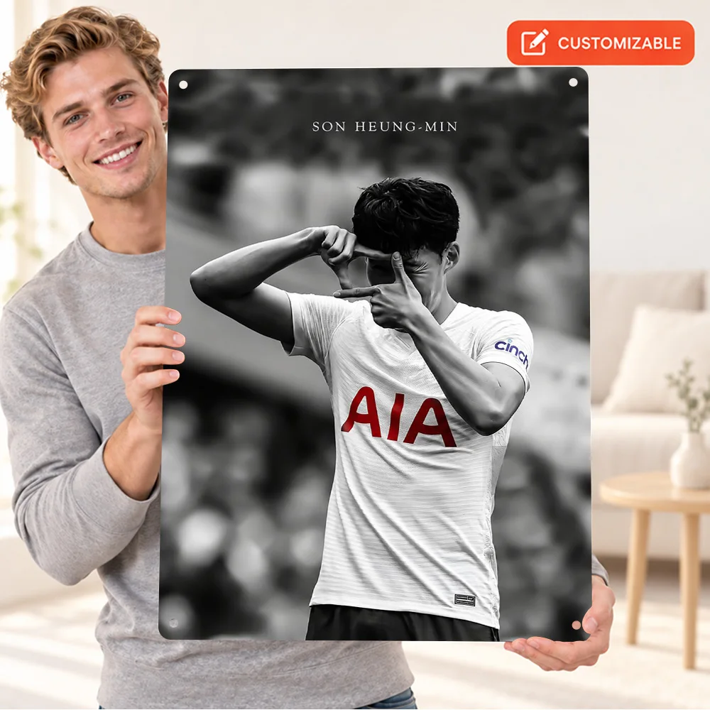 Son Heung-Min Football Player Textured Metal Poster Personalized Aluminum Sign Sports Photography Wall Art For Training Studio