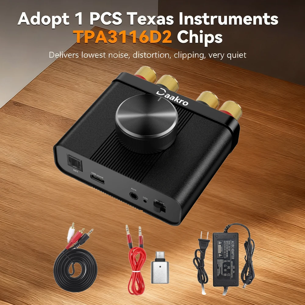 Mini Bluetooth 5.0 Power Amplifier TPA3116 Digital Amplifier HiFi Stereo Audio Receiver Amp Home/Car Sound Amplifier 50W + 50W