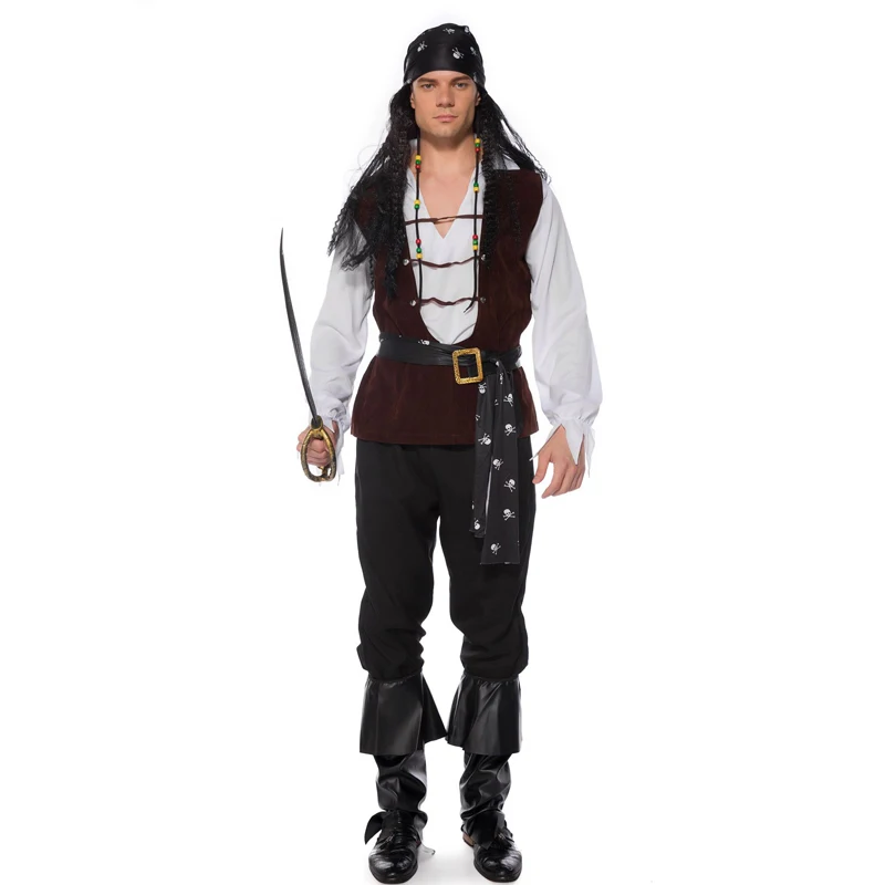 Captain Pirate Costumes for Women Men Carnival Halloween Caribbean Pirates Couple Cosplay Costume Captain Clubwear Play Suit Set