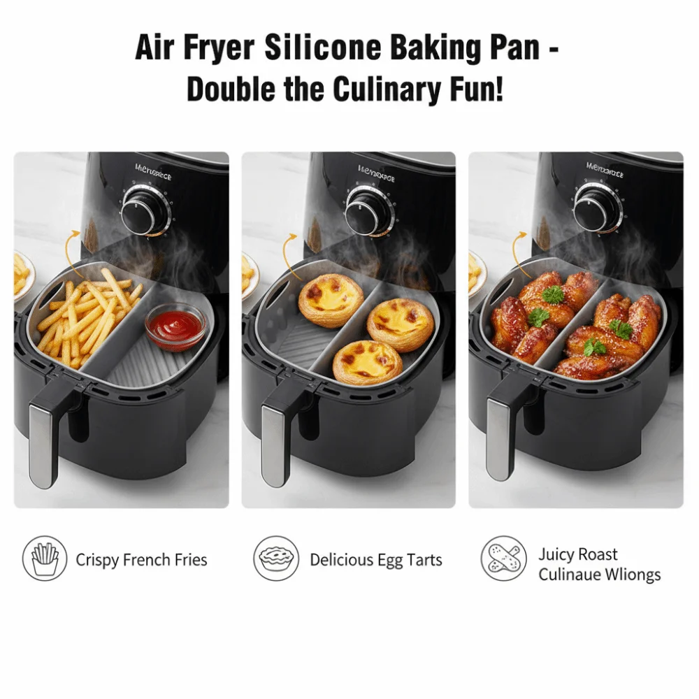 Creative Double Grid Baking Tray Food Grade Double-Piece Partition Silicone Air Fryer Liner Reusable Space-Saving