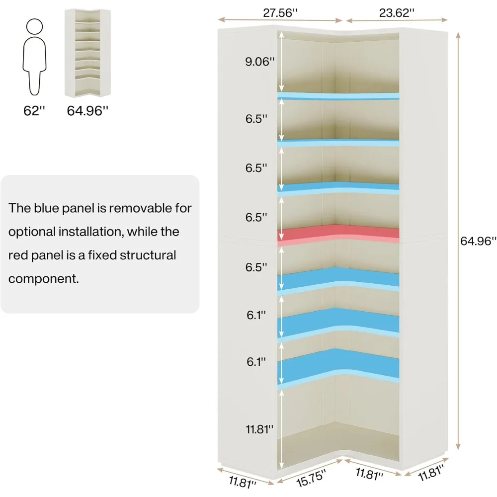Corner Shoe Cabinet for 40-45 Pairs, 9-Tier Tall Shoe Storage Rack, Large Wooden Shoe Organizer with Back Panel for Entryway, H