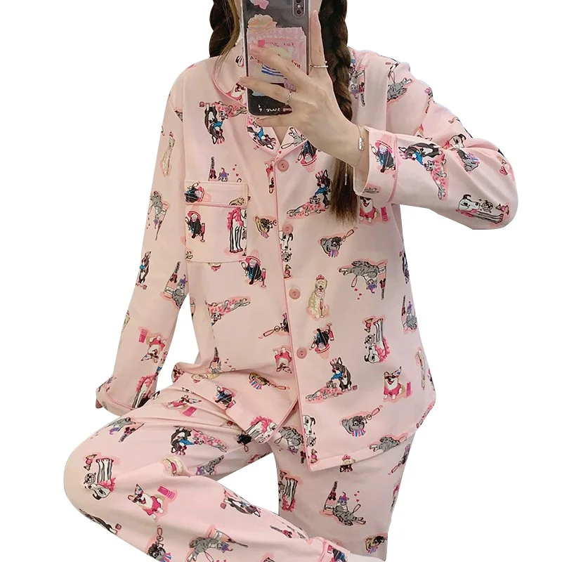 Kawaii Sleepwear Pink Youth Girl\'s Pajamas Milk Silk Popular New Autumn Long Sleeved Pants Comfortable Homewear Student\'s Pijama