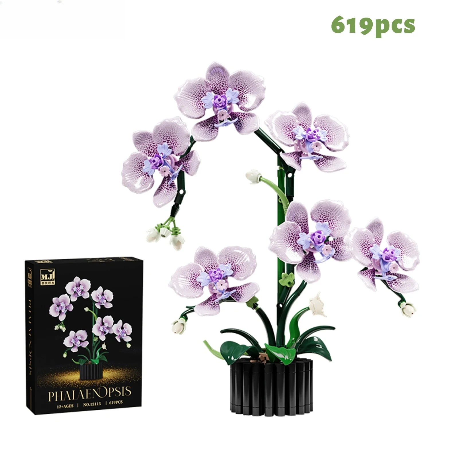 619PCS Phalaenopsis Bouwstenen Bloemen Orchidee Potplanten Simulatie Model Home Decor Kinderen Puzzel Speelgoed Meisjes Verjaardagscadeau