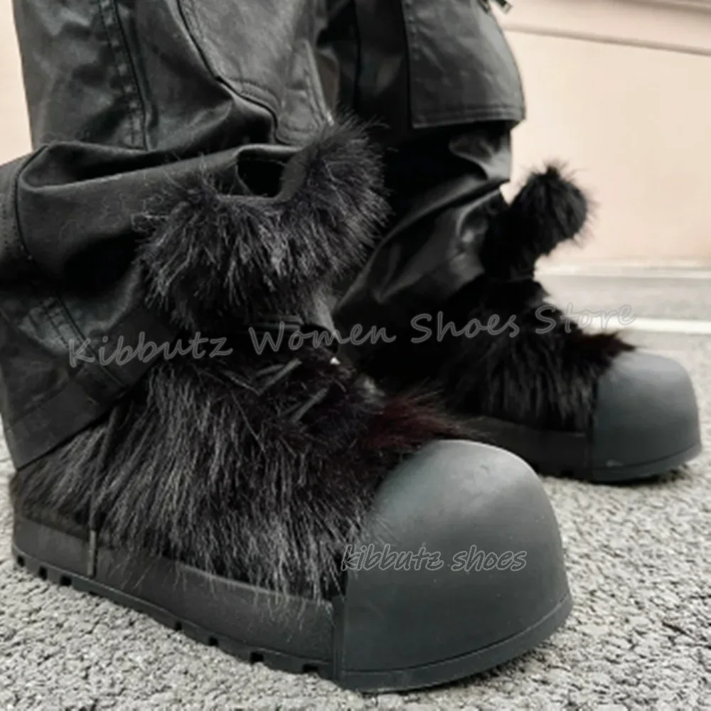 Furry Warm Winter Ankle Boots Snow Platform Round Toe Height Increasing Lace-Up Women Shoes Newest Fashion Novelty Sexy Concise
