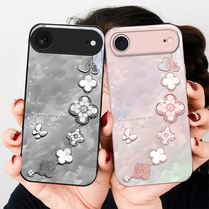

Four leaf clover flowers For iPhone 17 Air 16 E 15 14 13 Plus 12 mini 17 Pro Max 11Pro XR Xs X 7 8 11 Tempered Glass Phone Case
