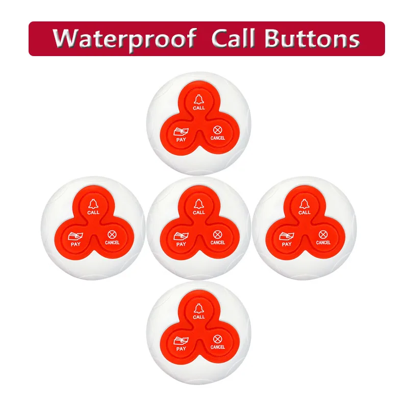 QWICALL 5 Button Transmitters Wireless Calling Systems Guest Waiter Pager Buzzer for Bar, Restaurant Service bell