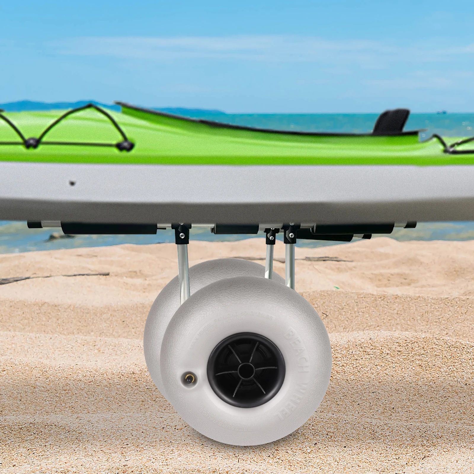 إطارات عجلات بالون بديلة للشاطئ مكونة من قطعتين، إطارات عربة لقارب كاياك دوللي زورق عربات التي تجرها الدواب كاري
