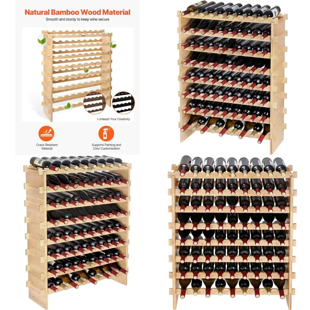 

8-Tier Stackable Bamboo Wine Rack, Freestanding Modular Holder, Wobble-Free Shelves for Kitchens, Dining Rooms, Cellars, Natural