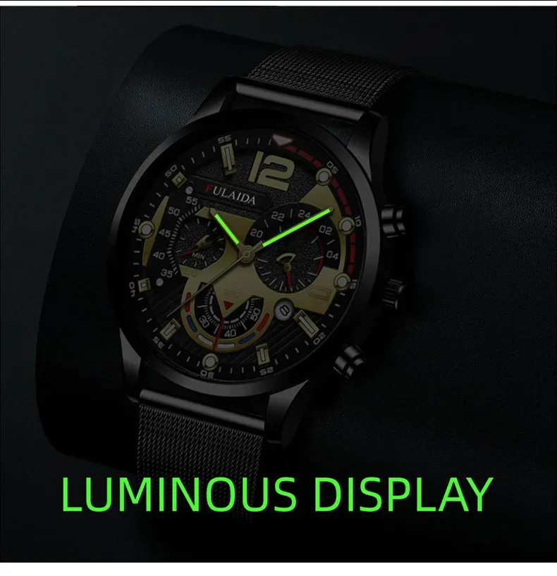 Часы наручные мужские кварцевые из нержавеющей стали, роскошные модные светящиеся деловые повседневные, золотистые