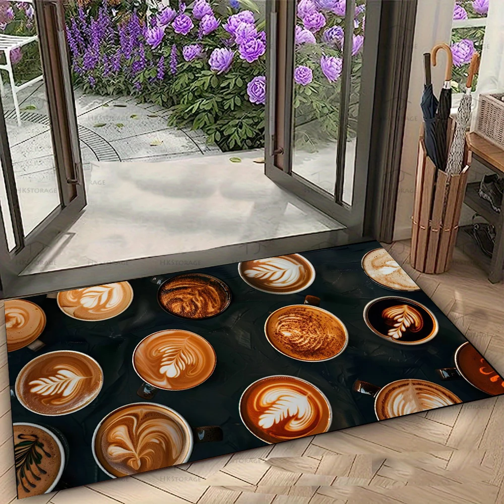 Coffee Bean Print Mat Anti Slip Doormat Cute Cafe Design Floor Rug For Dining Room Coffee Shop Entryway Warm Home Decor Carpet