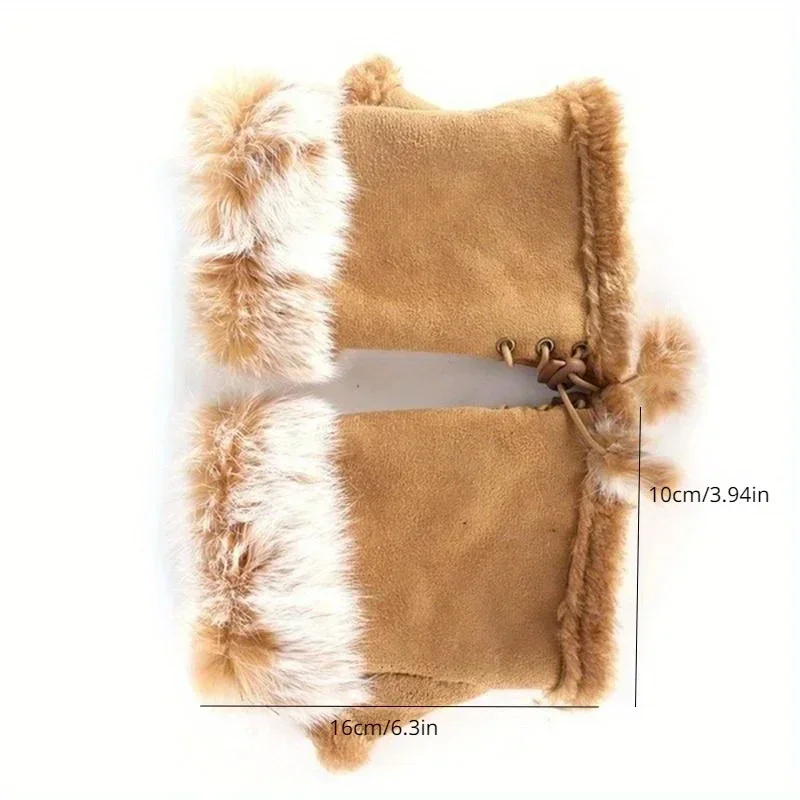 New Fashion Women\'s Faux Rabbit Fur Hand Wrist Warmer Half Finger Gloves Winter Glove