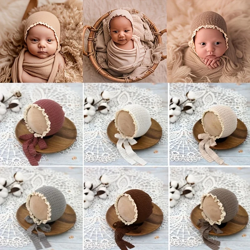 

Adjustable Lace Youngsters Photoshoot Hat for Boys Girls 0-2 Months Youngsters Photography Props Waffle Pattern Beanie Cap Soft