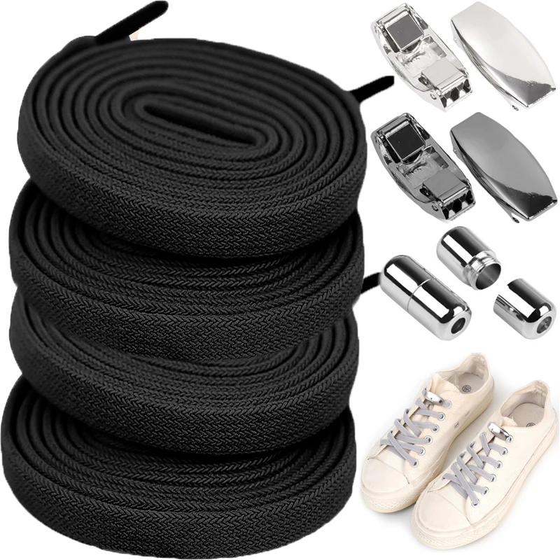 1set Metal Capsule Shoe Laces No Ties Creative Elastic Shoelaces Press button Buckles Connector Ties Lock Shoe Sneakers Strings